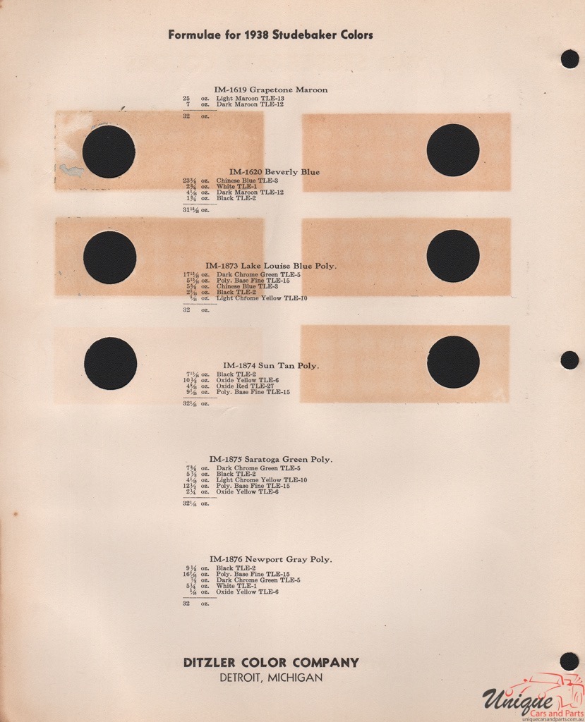 1938 Studebaker Paint Charts PPG 3